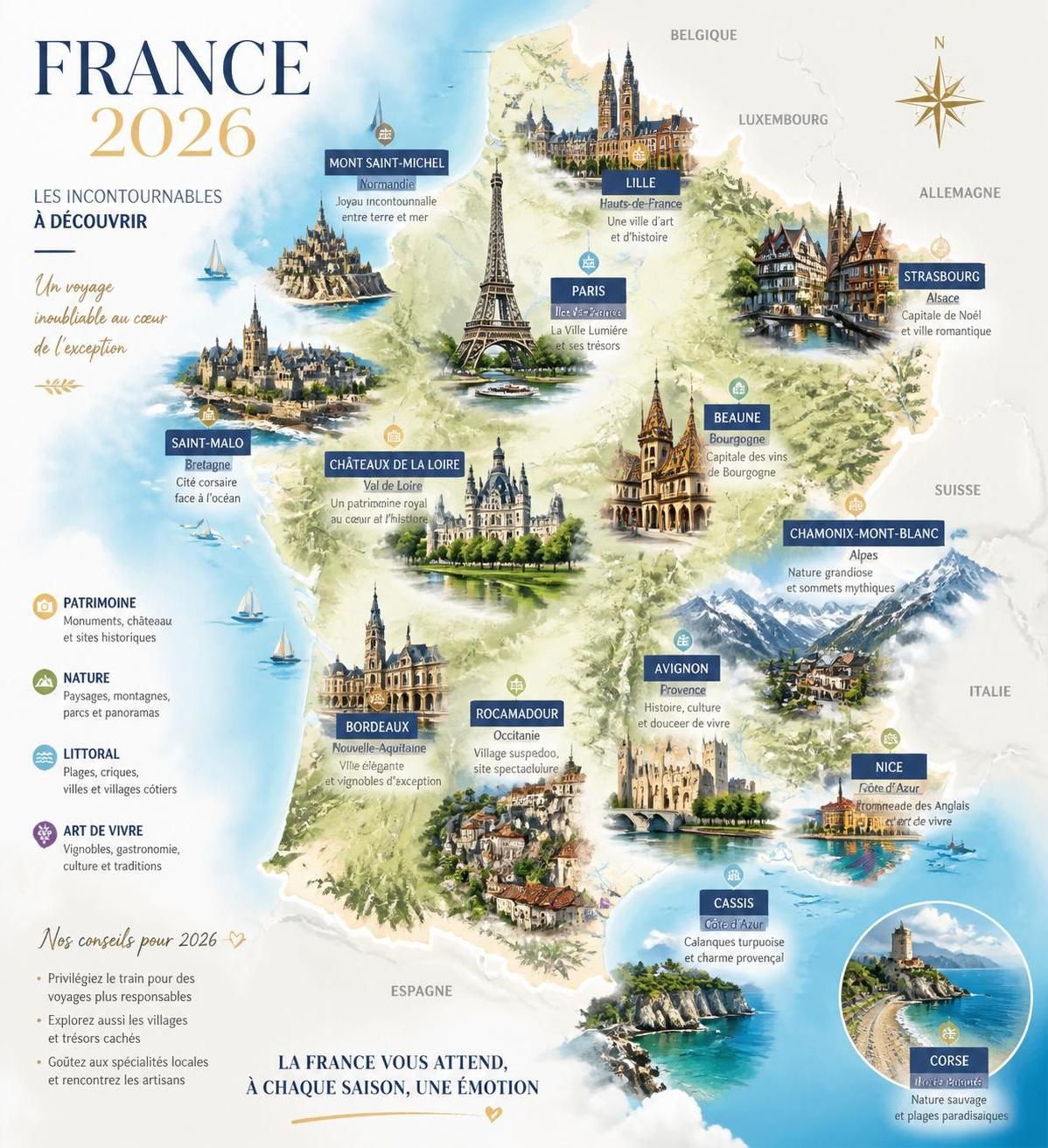 découvrez les 100 lieux incontournables à visiter en france en 2026, des destinations emblématiques aux trésors cachés pour un voyage inoubliable.