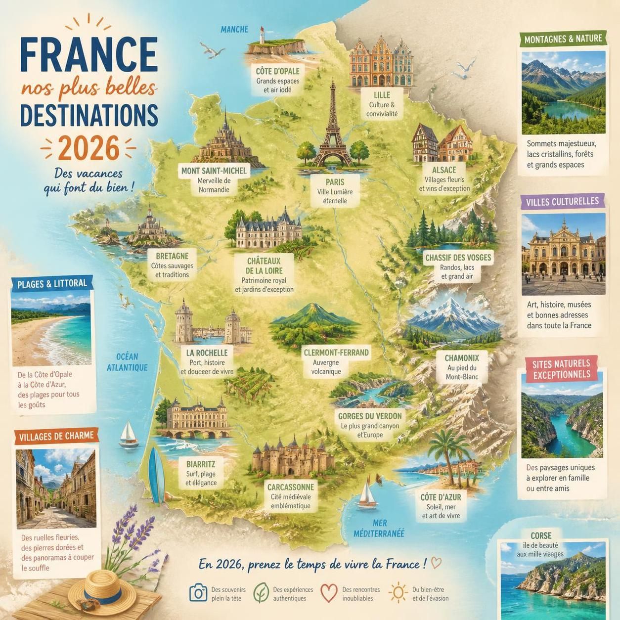 découvrez les meilleures destinations en france pour des vacances inoubliables en 2026, entre nature, culture et gastronomie.