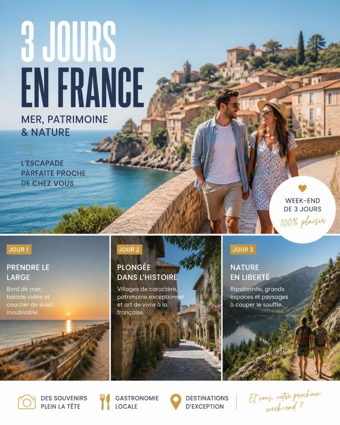 découvrez les meilleures destinations en france pour un week-end de trois jours inoubliable. idées d'escapades charmantes, culturelles et gourmandes pour un séjour réussi.